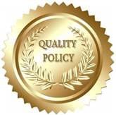 A gold seal that says quality policy